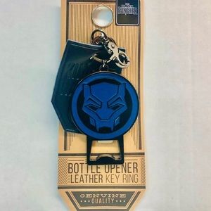 Black panther bottle opener leather key ring
